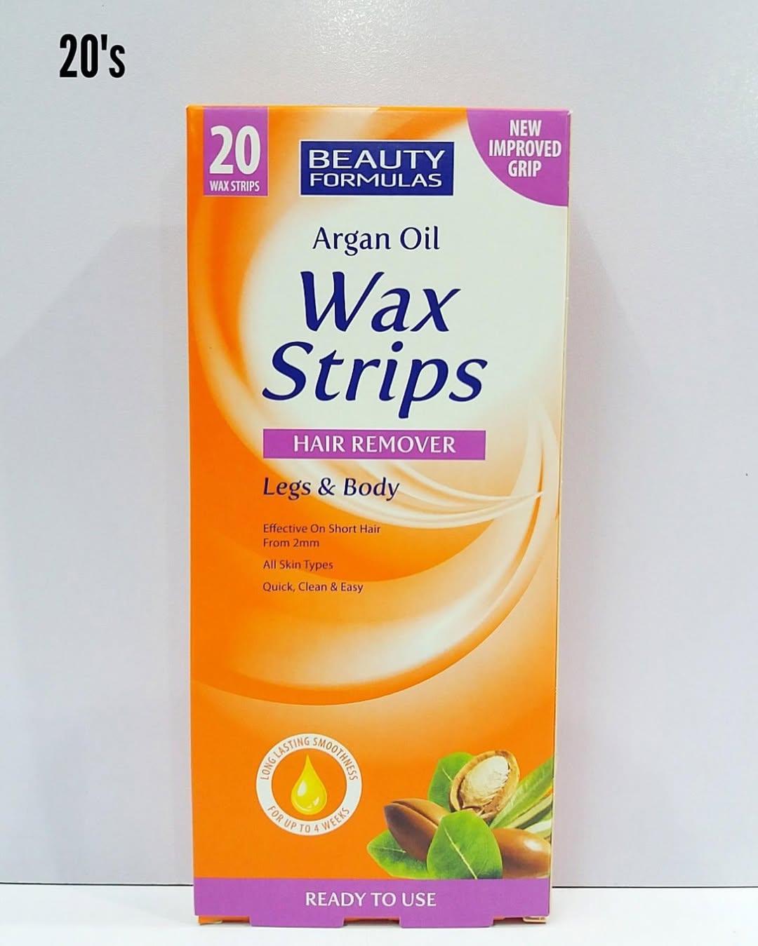 Beauty Formulas Argan Oil Hair Removal Wax Strips For Legs & Body - 20 Strips